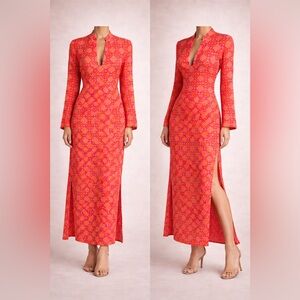 Tory Burch Vibrant Pink and Orange Long Sleeve Dress